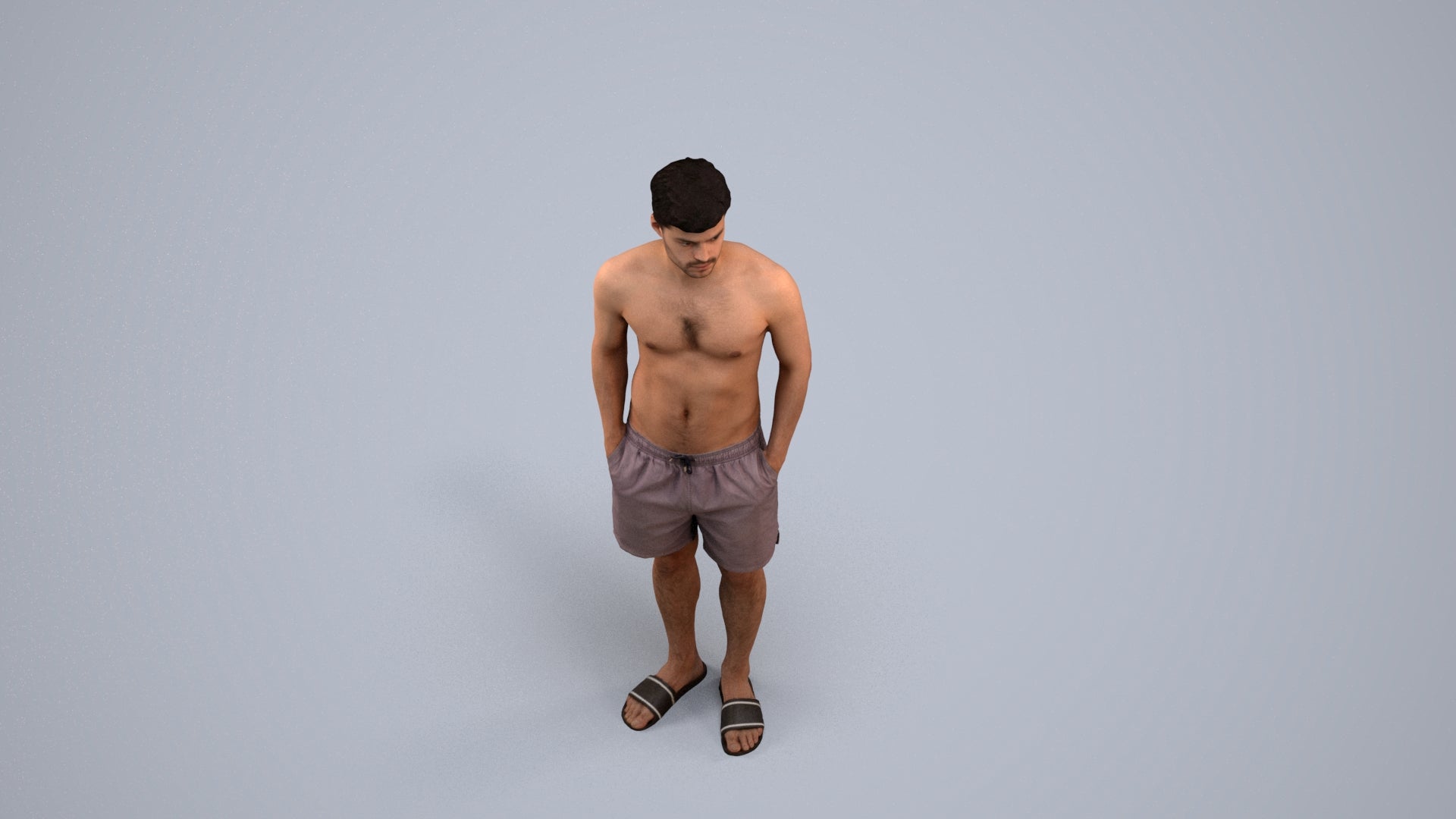 3D scanned man pool, photorealistic archviz people for Enscape and SketchUp, back view render
