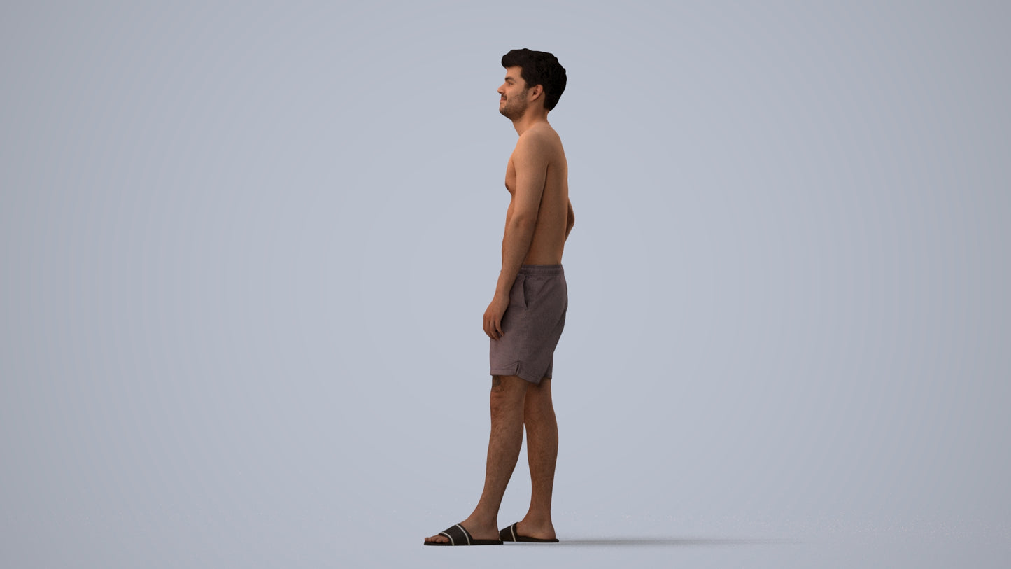 3D people model man pool, scanned human for 3ds Max rendering, three-quarter view render