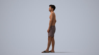 3D people model man pool, scanned human for 3ds Max rendering, three-quarter view render