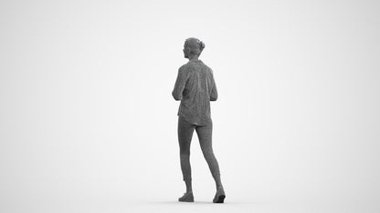 3D scanned senior woman standing casual, photorealistic archviz people for Enscape and SketchUp, wireframe front view