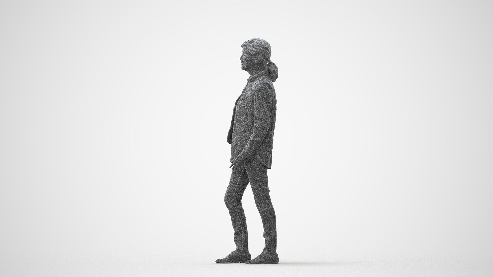 realistic 3D senior woman casual walking, scanned archviz people for Blender and 3ds Max, square thumbnail