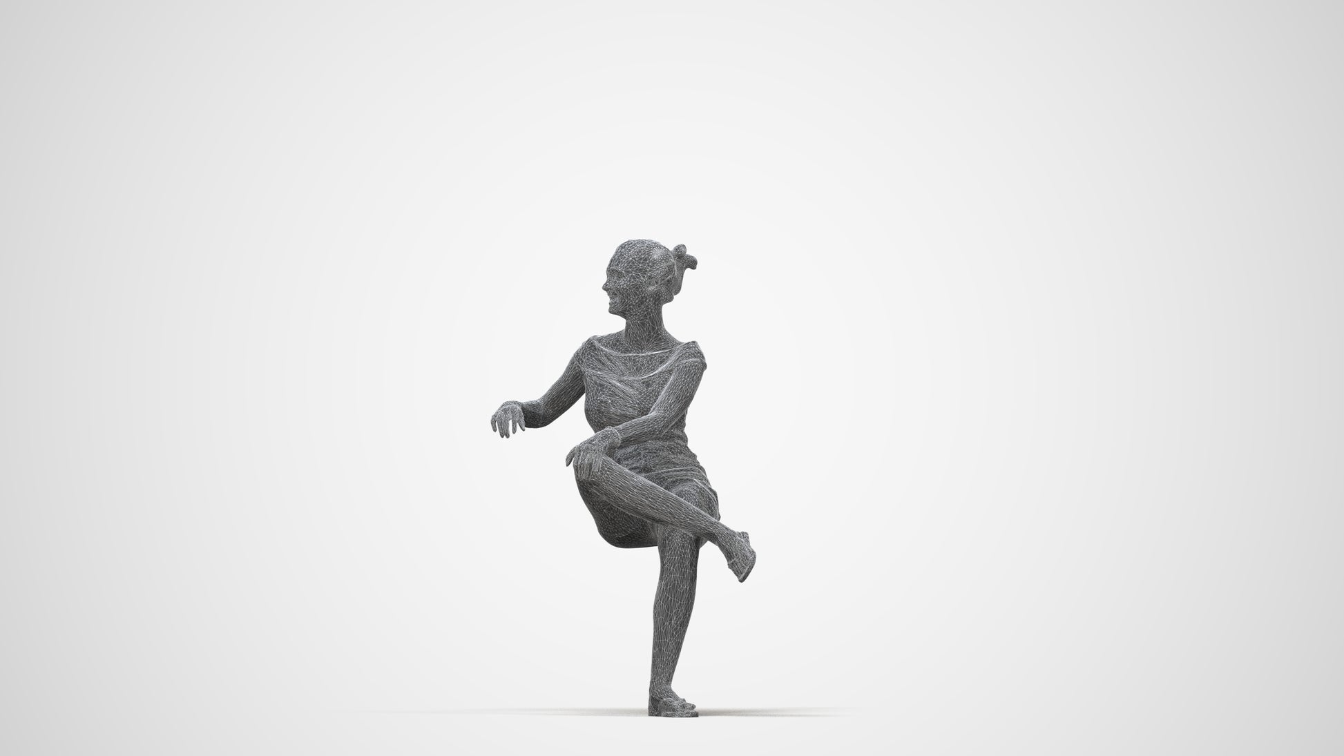 3D scanned girl sitting casual, photorealistic archviz people for Enscape and SketchUp, wireframe back view