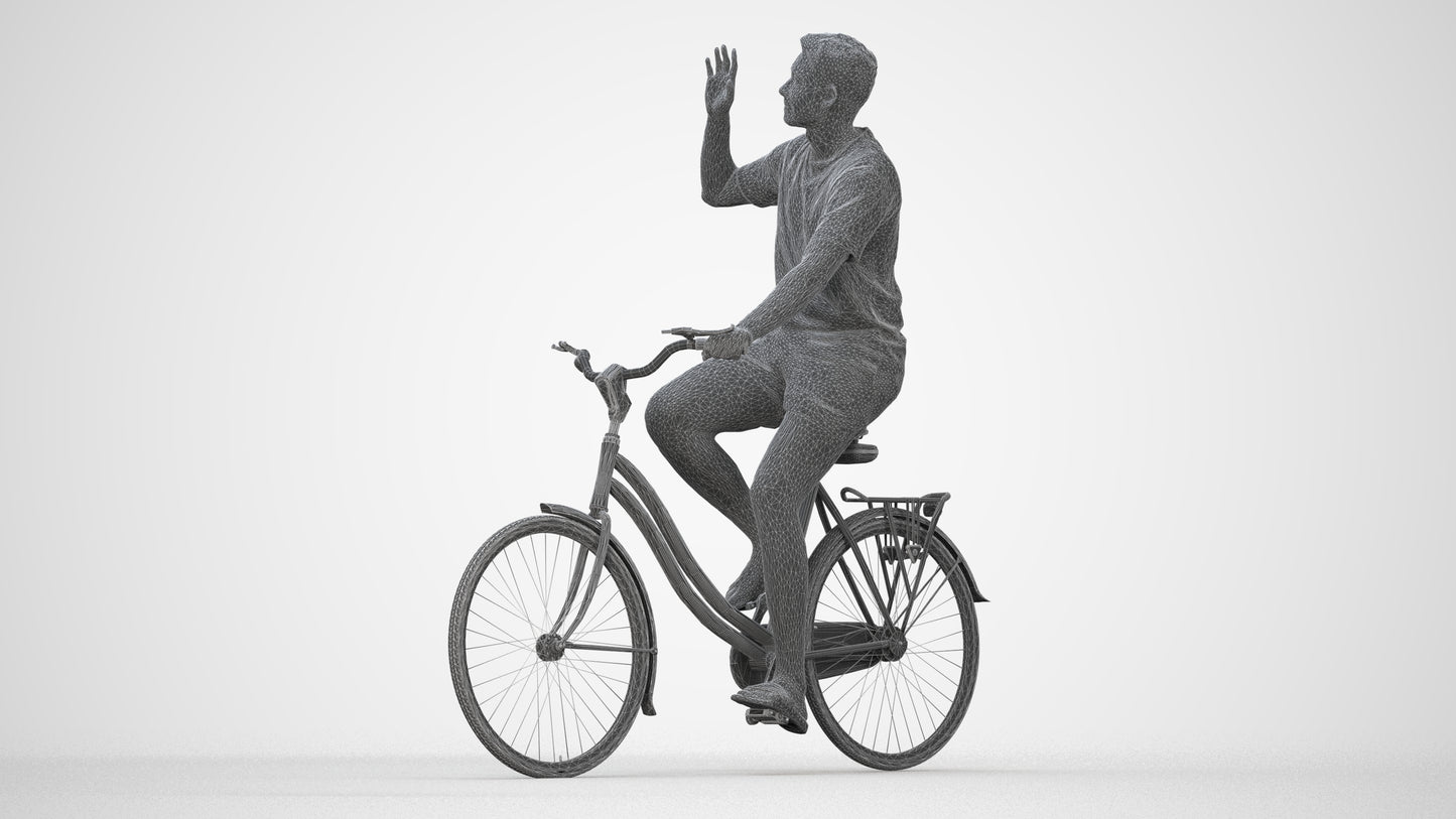 realistic 3D human man casual cycling, archviz people FBX OBJ for Blender, wireframe back view