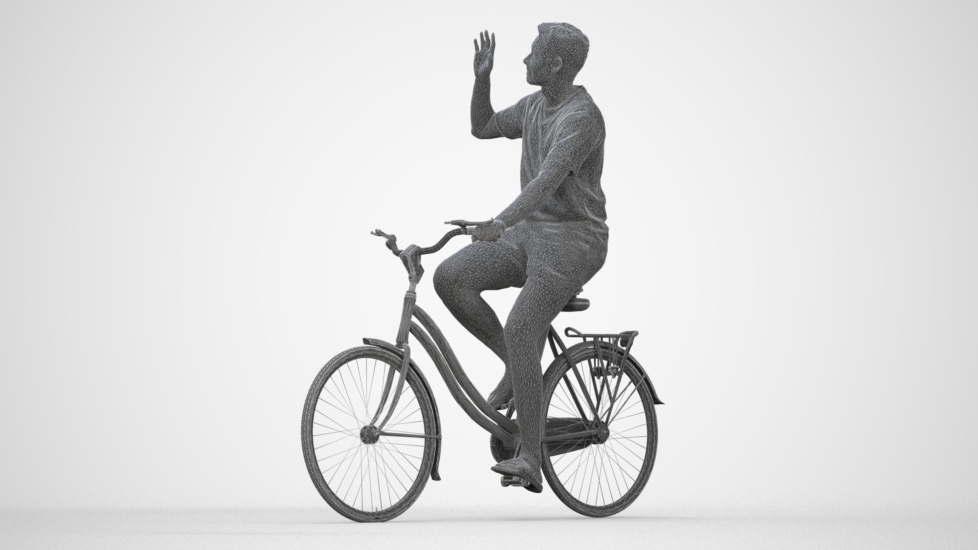 realistic 3D human man casual cycling, archviz people FBX OBJ for Blender, wireframe back view