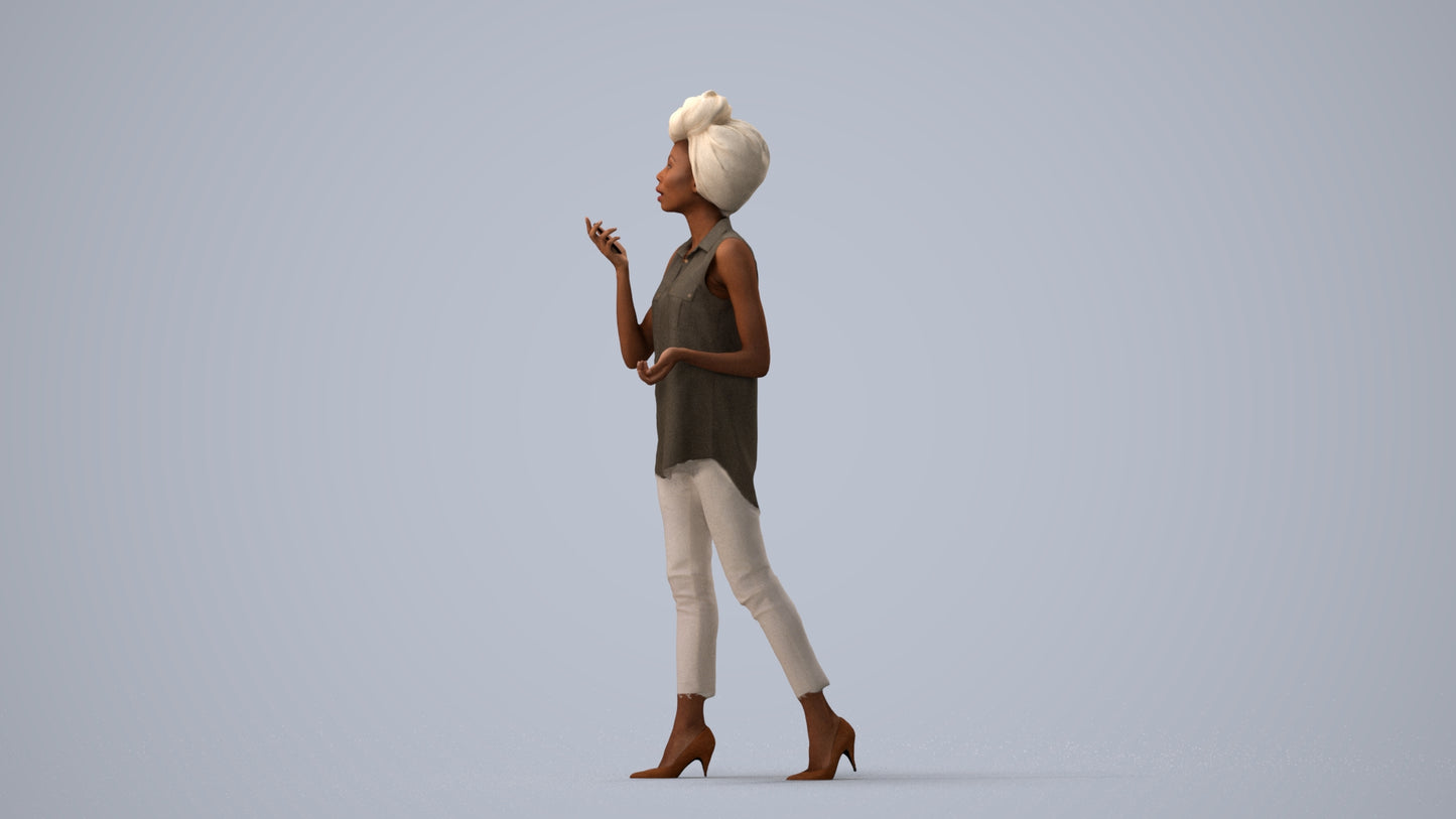 scanned 3D woman casual walking, photogrammetry people for Enscape and V-Ray, three-quarter view render