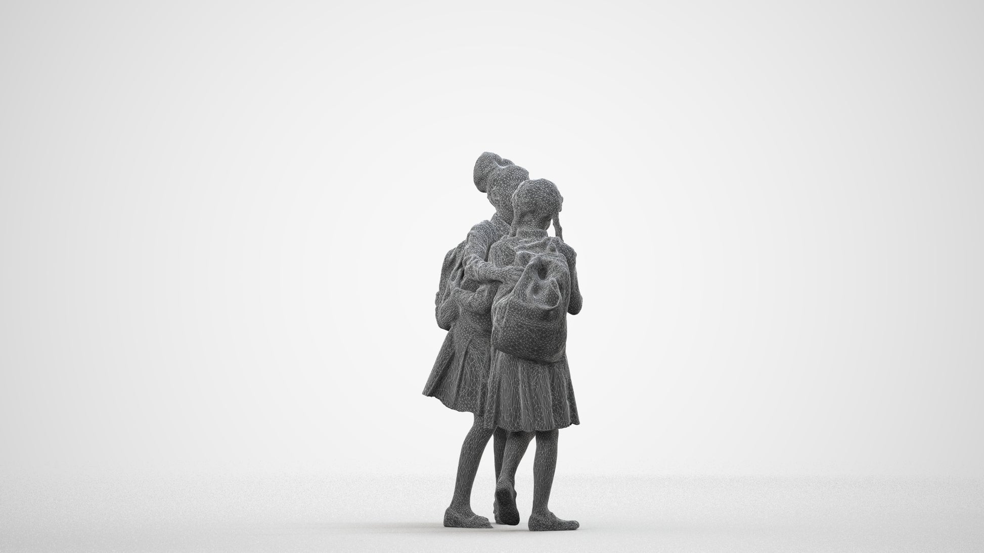 realistic 3D human girl kids, archviz people FBX OBJ for Blender, wireframe side view