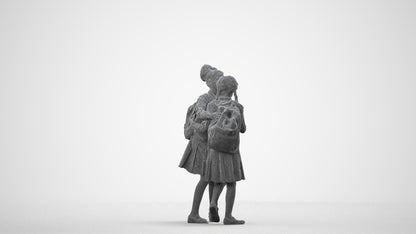 realistic 3D human girl kids, archviz people FBX OBJ for Blender, wireframe side view