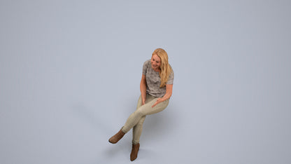 3D scanned woman sitting casual, photorealistic archviz people for Enscape and SketchUp, back view render