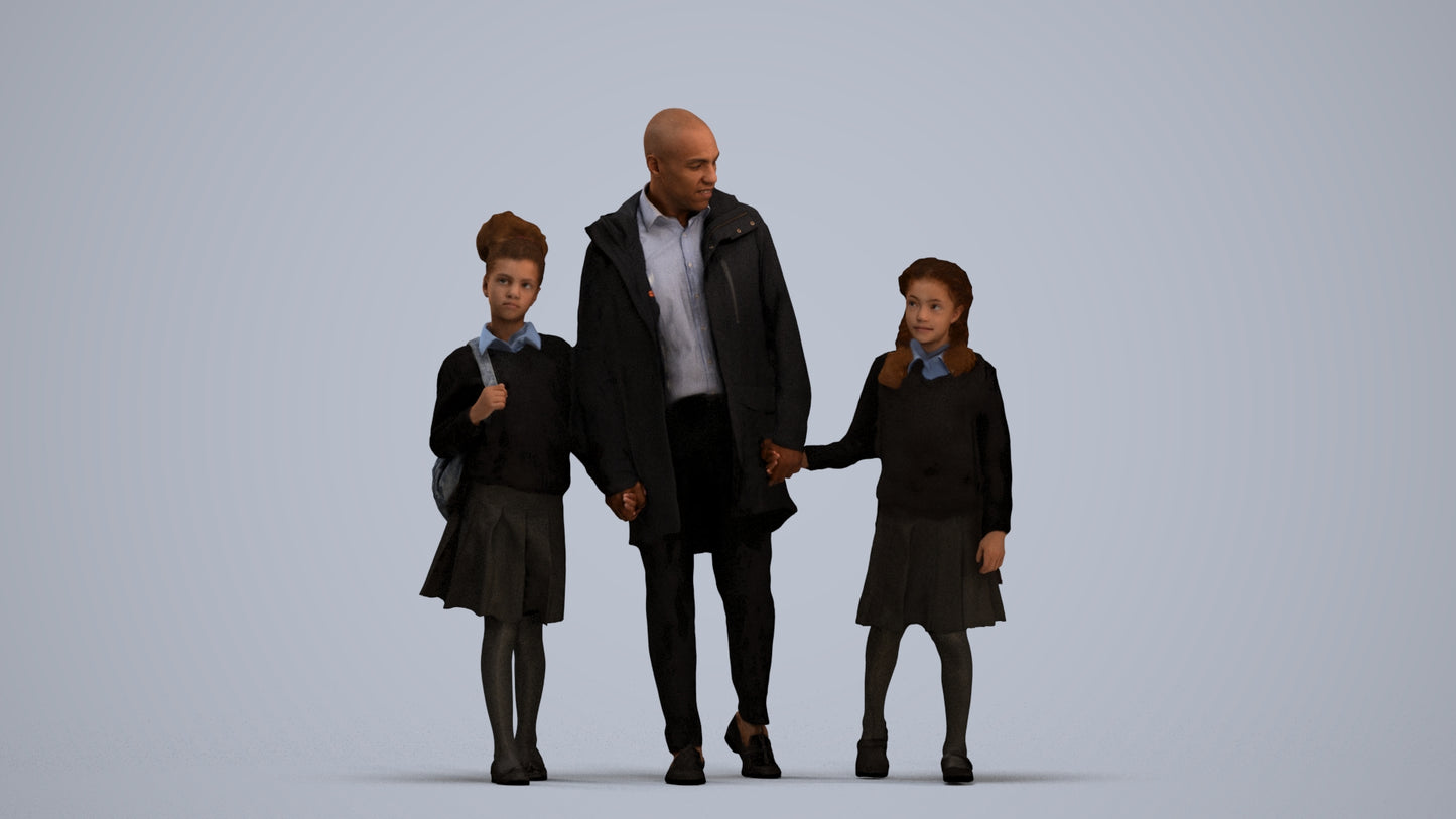 photogrammetry 3D girl kids, realistic human model archviz FBX, standing pose render
