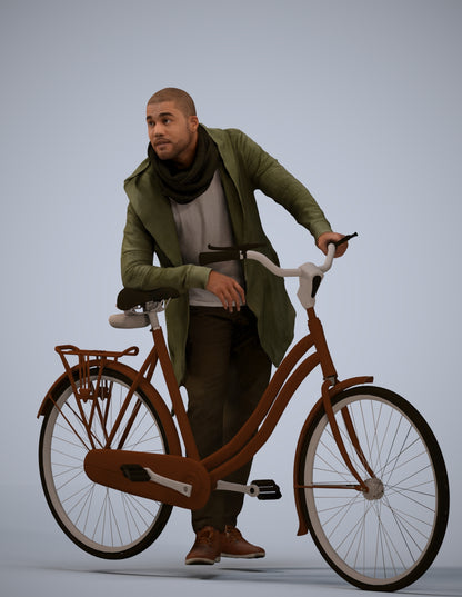 photogrammetry 3D man casual cycling, realistic human model archviz FBX