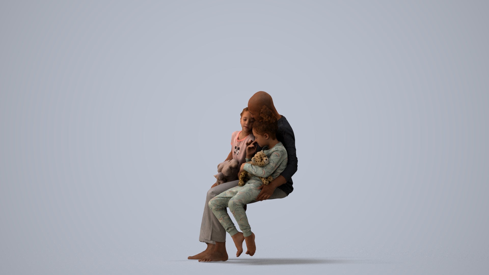 realistic 3D human girl casual kids, archviz people FBX OBJ for Blender, three-quarter view render