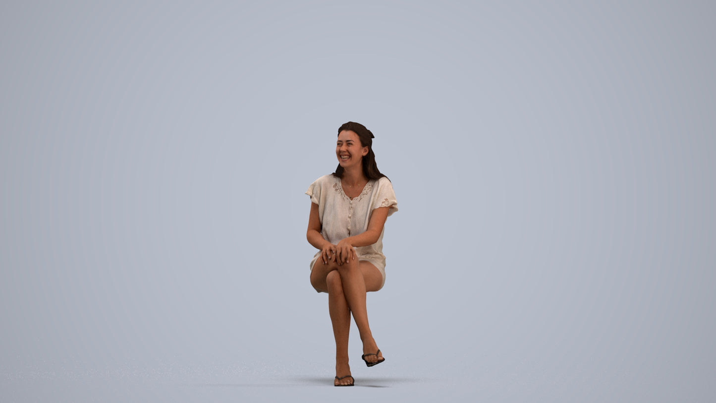 photogrammetry 3D woman casual sitting, realistic human model archviz FBX, standing pose render