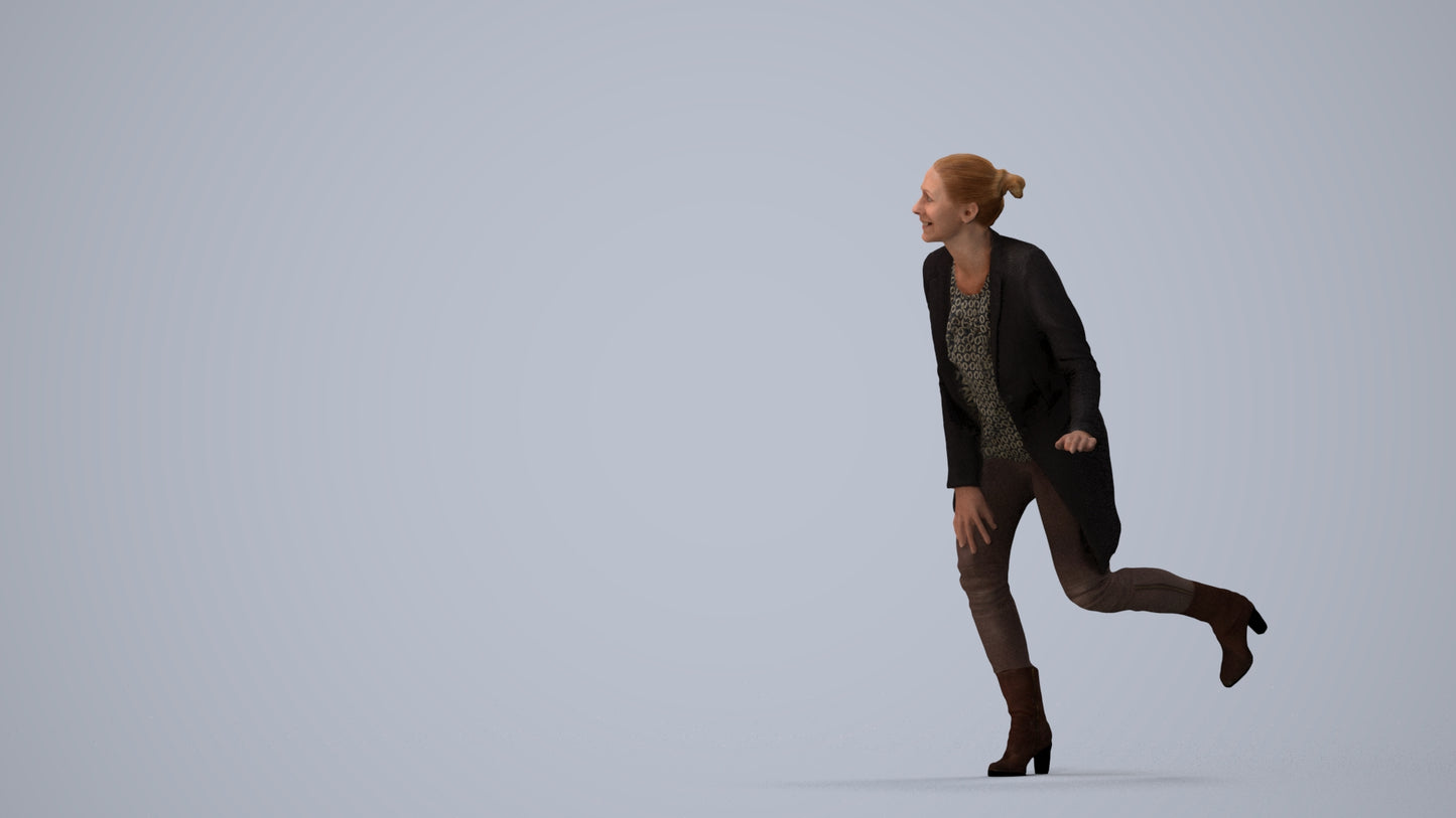 realistic 3D people woman business standing, render-ready for V-Ray and Corona, FBX OBJ, three-quarter view render