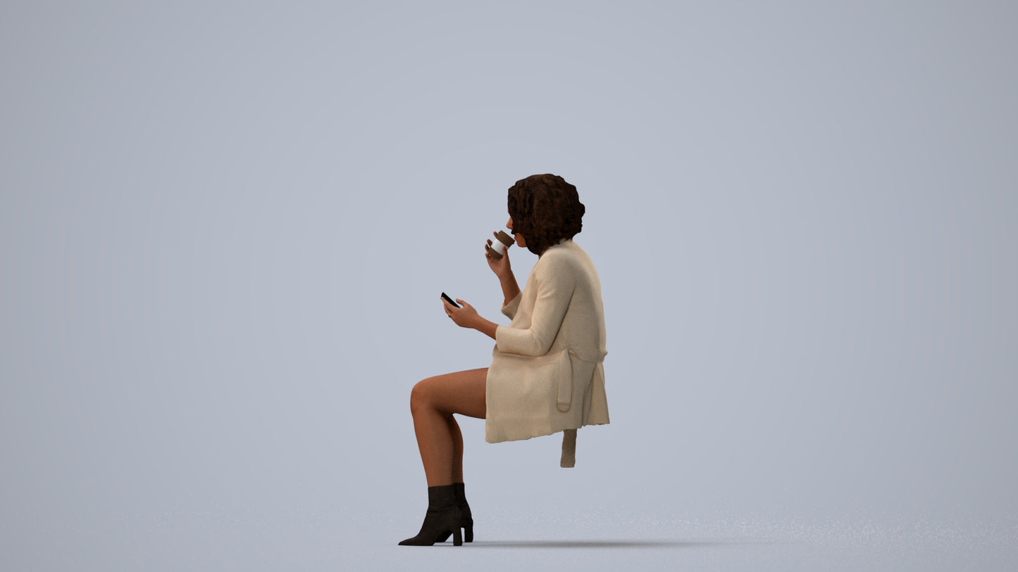 3D people model woman business sitting, scanned human for 3ds Max rendering, three-quarter view render