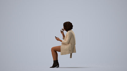 3D people model woman business sitting, scanned human for 3ds Max rendering, three-quarter view render
