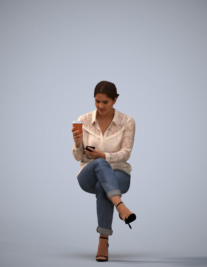realistic 3D woman casual sitting, scanned archviz people for Blender and 3ds Max