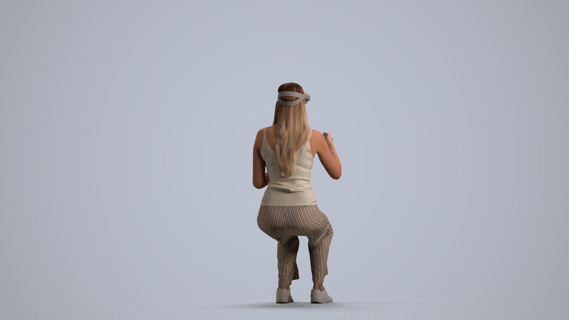 photogrammetry 3D woman casual sitting, realistic human model archviz FBX, front view render