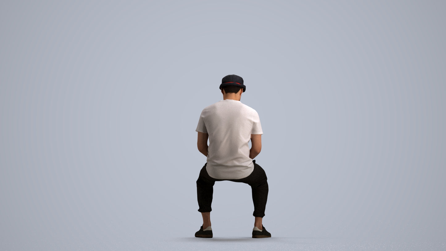 realistic 3D people man casual sitting, render-ready for V-Ray and Corona, FBX OBJ, front view render
