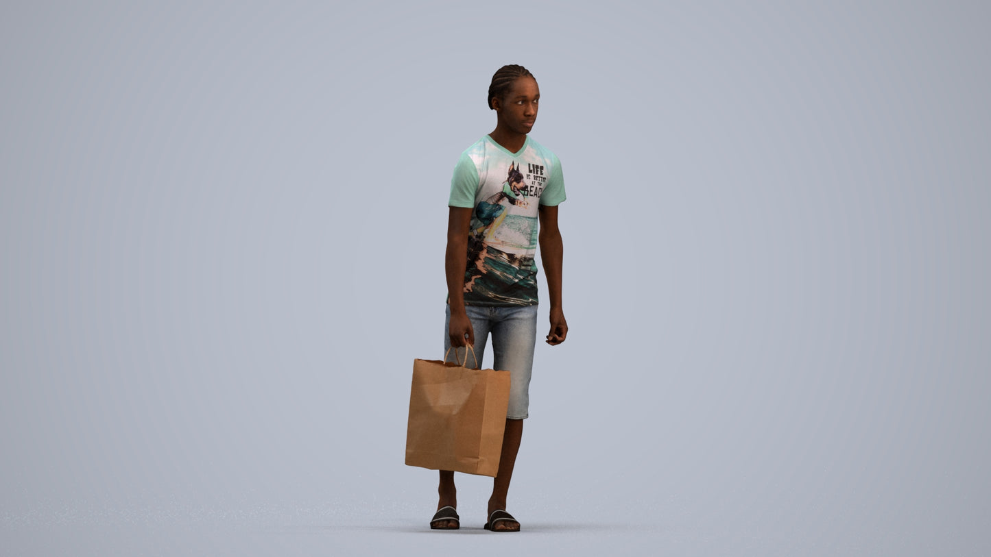 3D scanned boy shopping casual, photorealistic archviz people for Enscape and SketchUp, standing pose render