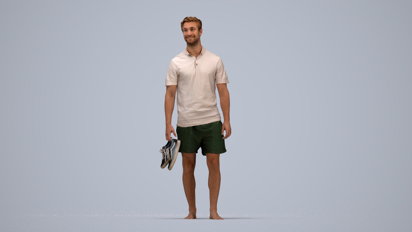 3D human model man casual walking, photogrammetry scanned person for archviz, top-down view render