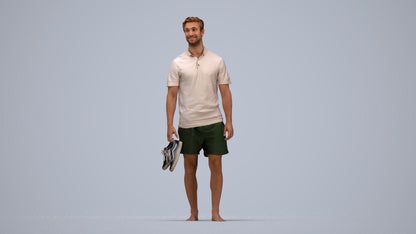 3D human model man casual walking, photogrammetry scanned person for archviz, top-down view render