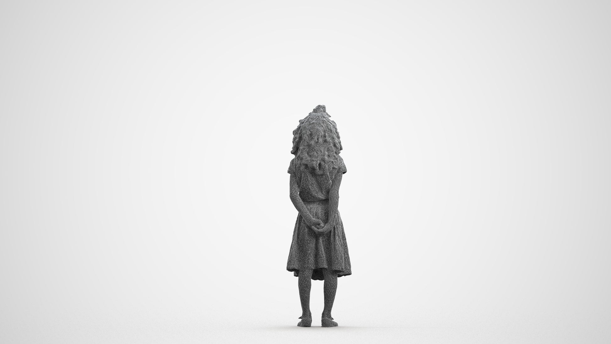photogrammetry 3D girl casual kids, realistic human model archviz FBX, wireframe front view