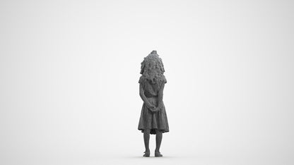 photogrammetry 3D girl casual kids, realistic human model archviz FBX, wireframe front view