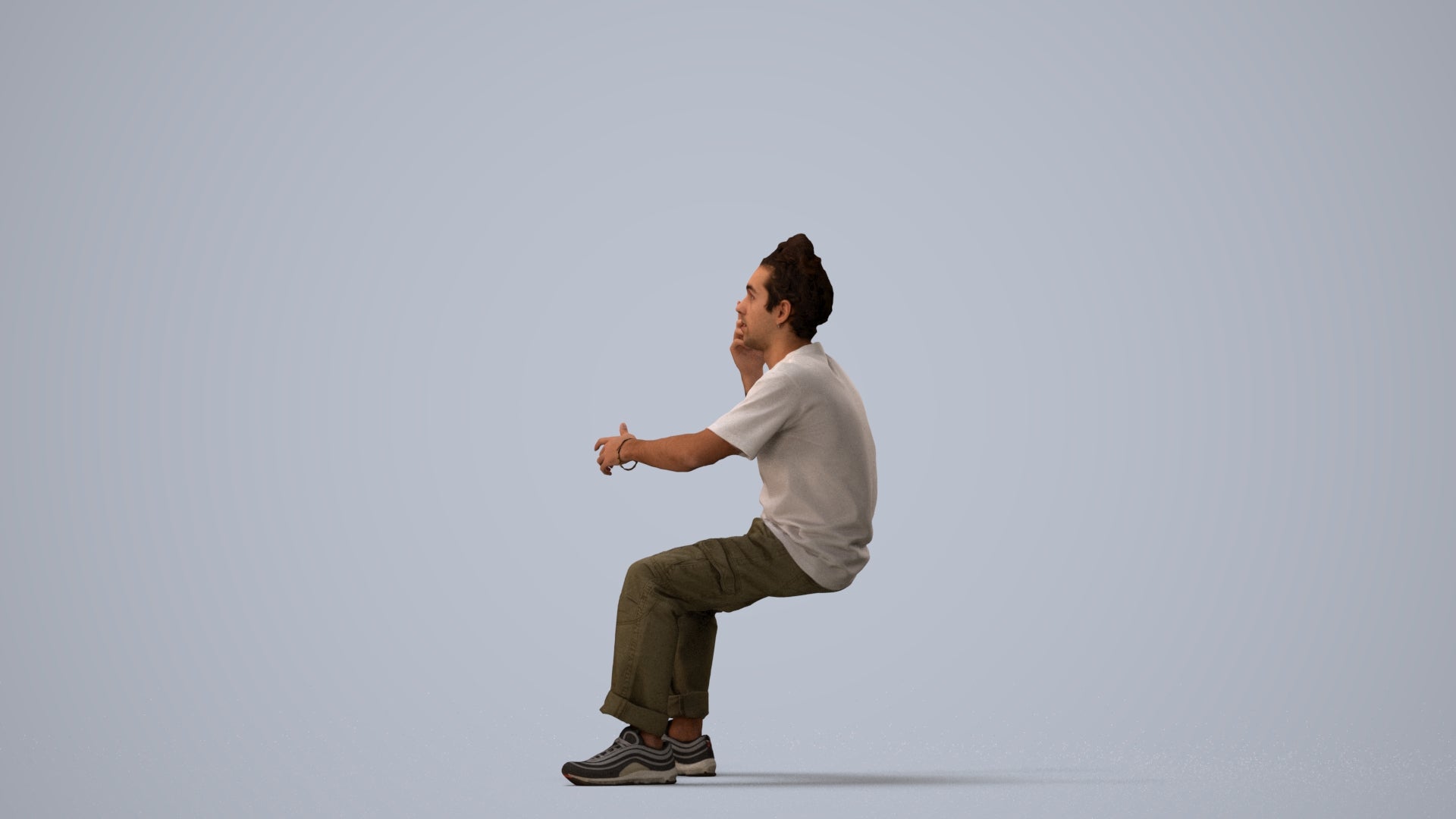 realistic 3D people man casual sitting, render-ready for V-Ray and Corona, FBX OBJ, three-quarter view render