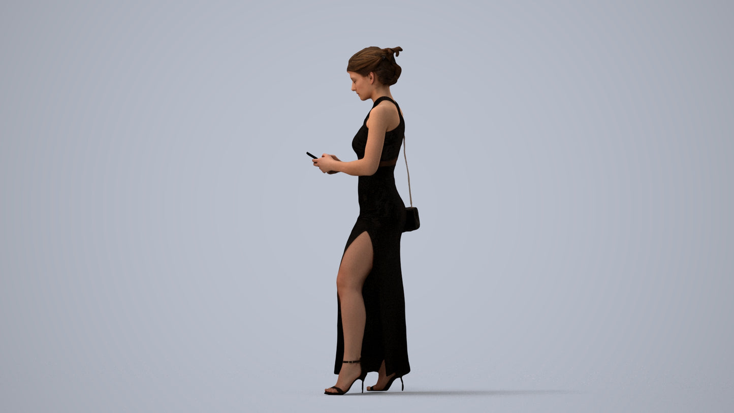 realistic 3D woman formal formalaffairs, scanned archviz people for Blender and 3ds Max, three-quarter view render