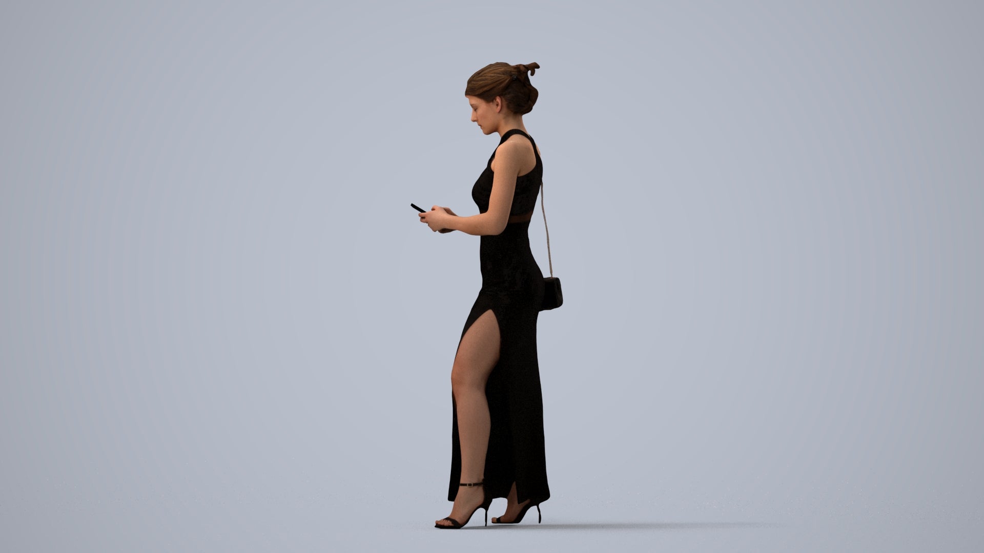 realistic 3D woman formal formalaffairs, scanned archviz people for Blender and 3ds Max, three-quarter view render