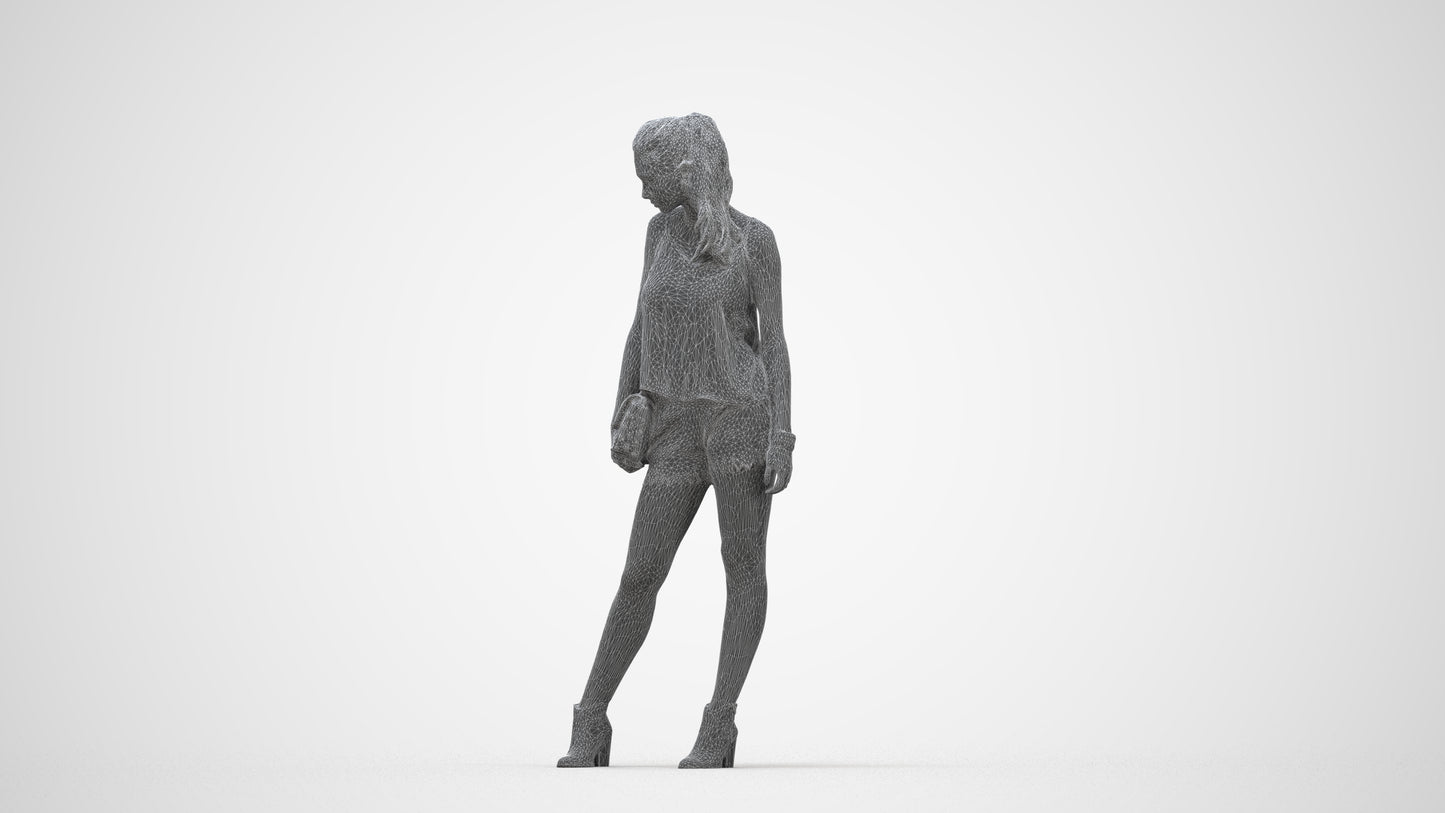 3D people model girl casual standing, scanned human for 3ds Max rendering, wireframe back view