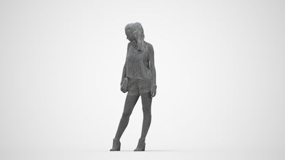 3D people model girl casual standing, scanned human for 3ds Max rendering, wireframe back view