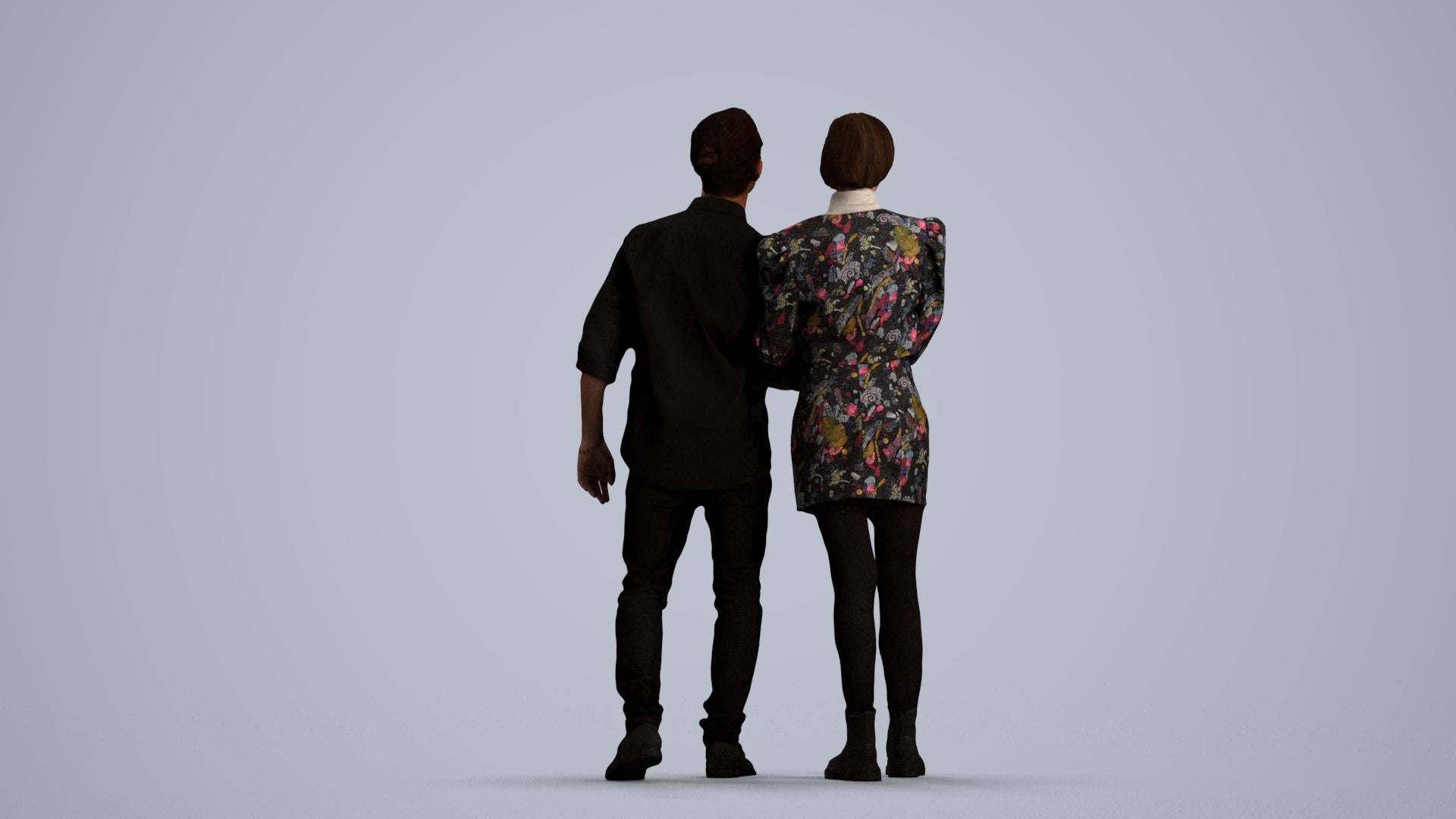 realistic 3D human woman casual couple, archviz people FBX OBJ for Blender, front view render