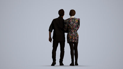 realistic 3D human woman casual couple, archviz people FBX OBJ for Blender, front view render