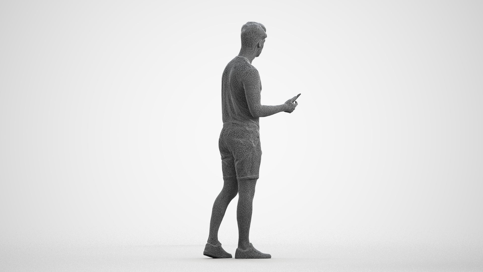 realistic 3D human man casual standing, archviz people FBX OBJ for Blender, wireframe front view