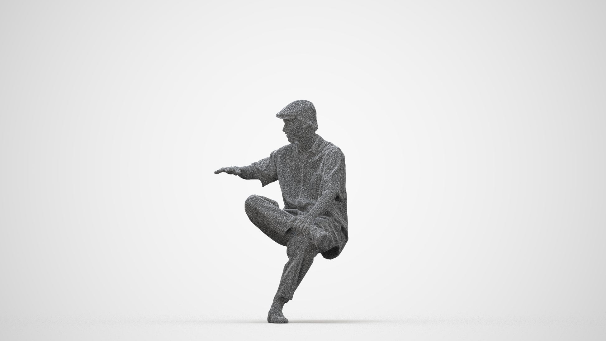 realistic 3D people man casual sitting, render-ready for V-Ray and Corona, FBX OBJ, wireframe back view