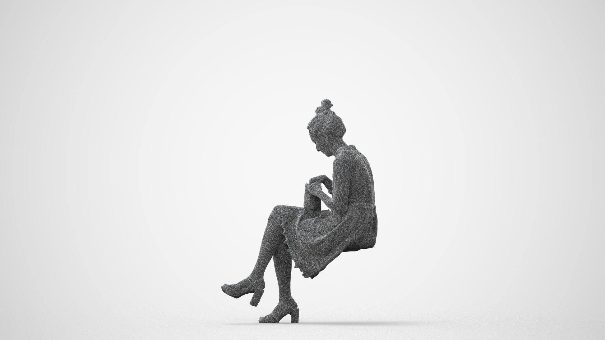 realistic 3D woman formal sitting, scanned archviz people for Blender and 3ds Max, square thumbnail