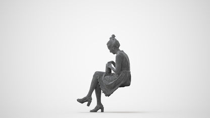 realistic 3D woman formal sitting, scanned archviz people for Blender and 3ds Max, square thumbnail