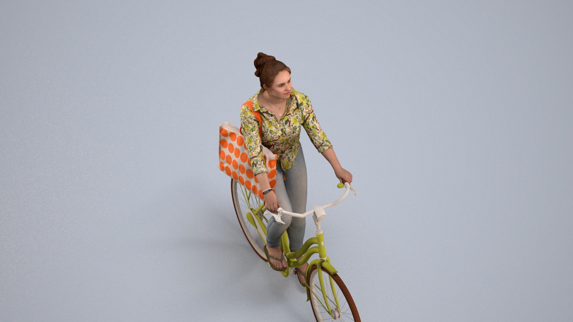 realistic 3D people woman casual cycling, render-ready for V-Ray and Corona, FBX OBJ, back view render