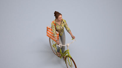 realistic 3D people woman casual cycling, render-ready for V-Ray and Corona, FBX OBJ, back view render