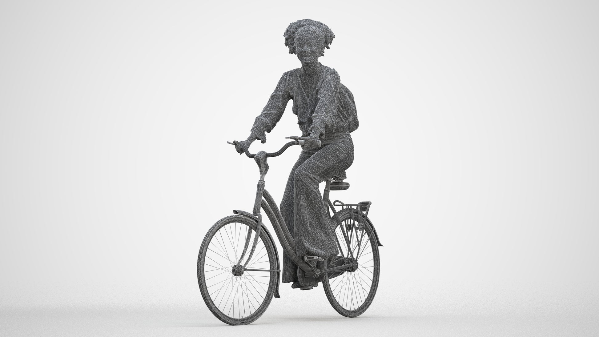photogrammetry 3D woman casual cycling, realistic human model archviz FBX, three-quarter front view render