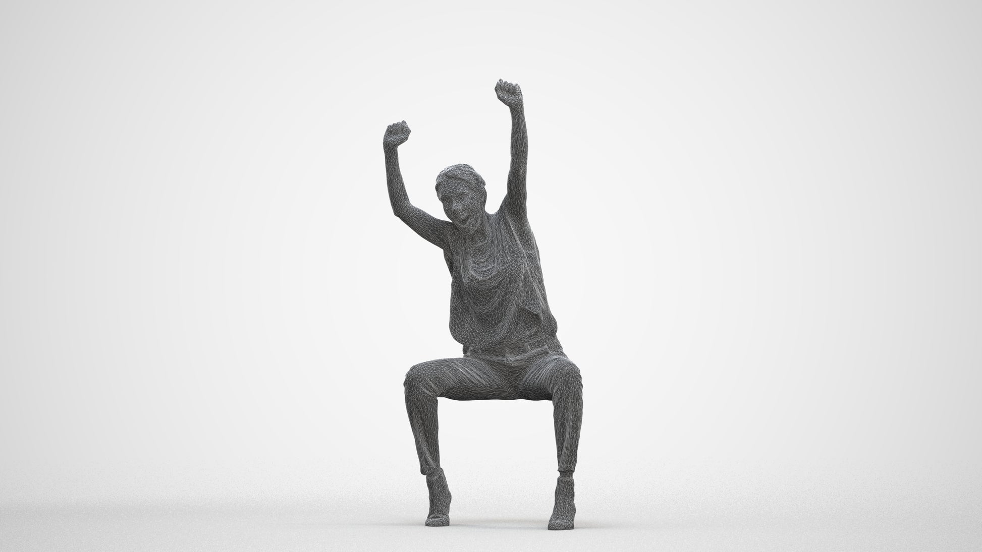 realistic 3D people woman casual sitting, render-ready for V-Ray and Corona, FBX OBJ, three-quarter front view render