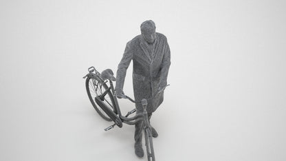 photogrammetry 3D man cycling, realistic human model archviz FBX, wireframe three-quarter view
