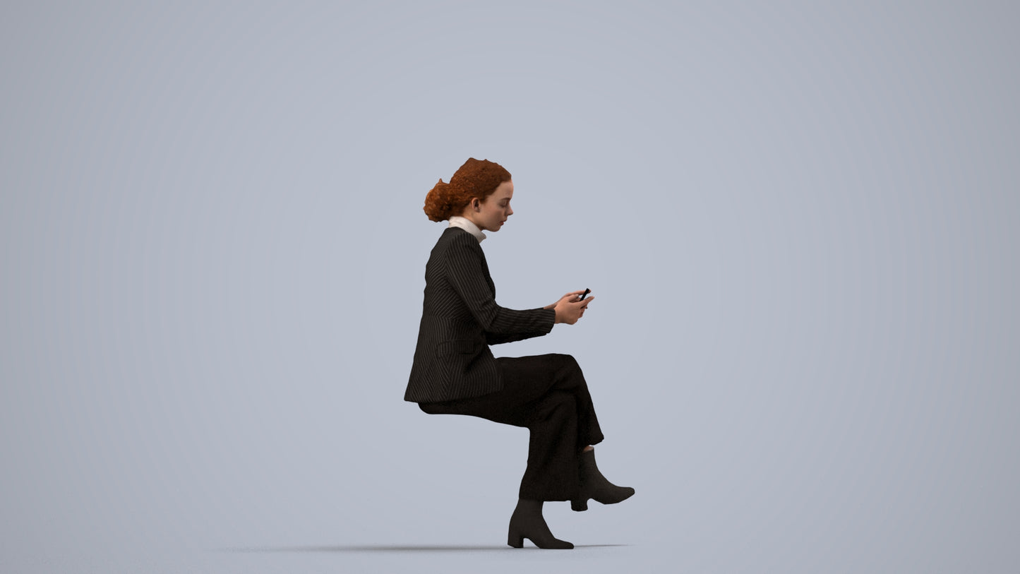 scanned 3D woman business, photogrammetry people for Enscape and V-Ray, side view render