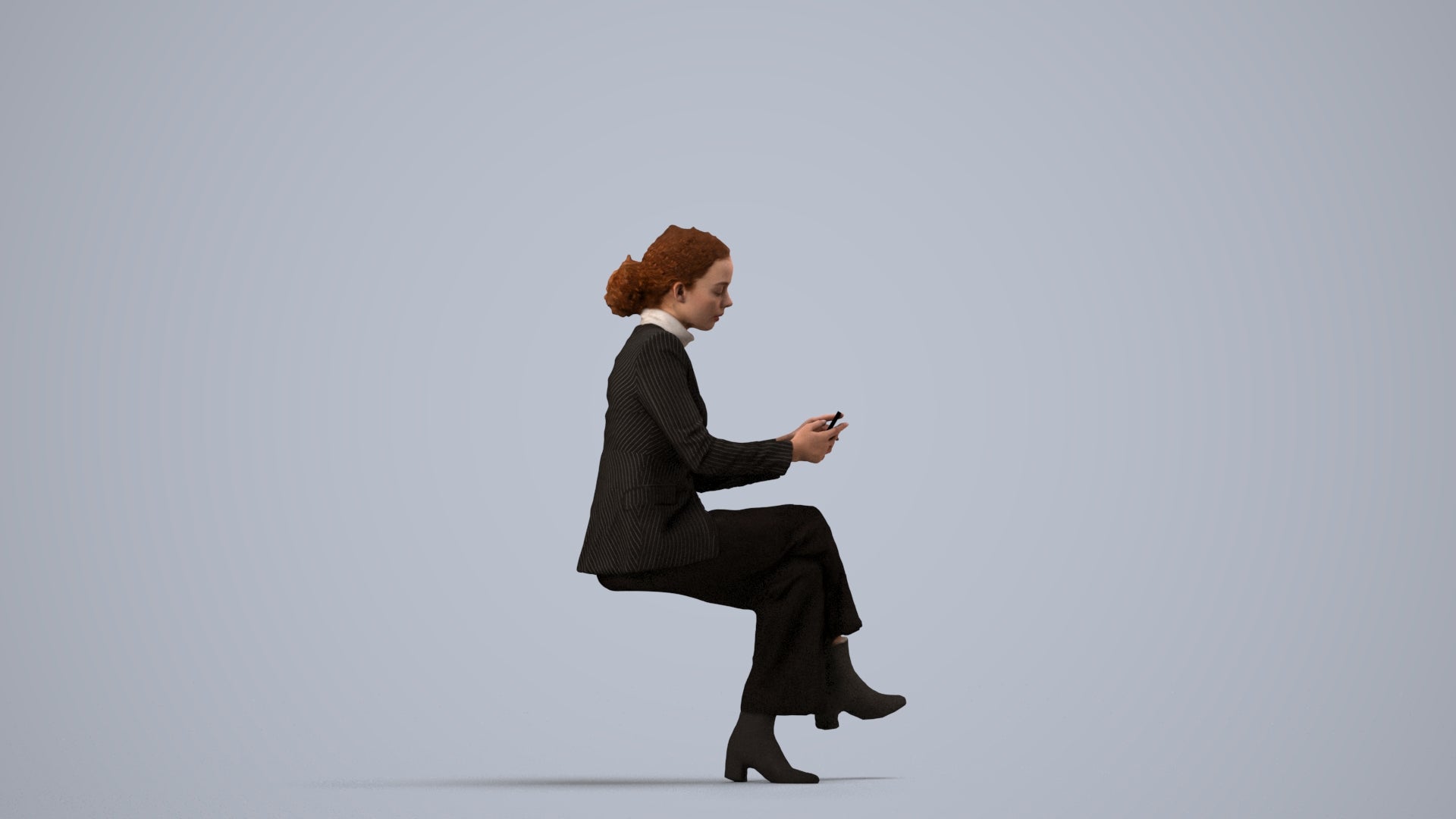 scanned 3D woman business, photogrammetry people for Enscape and V-Ray, side view render