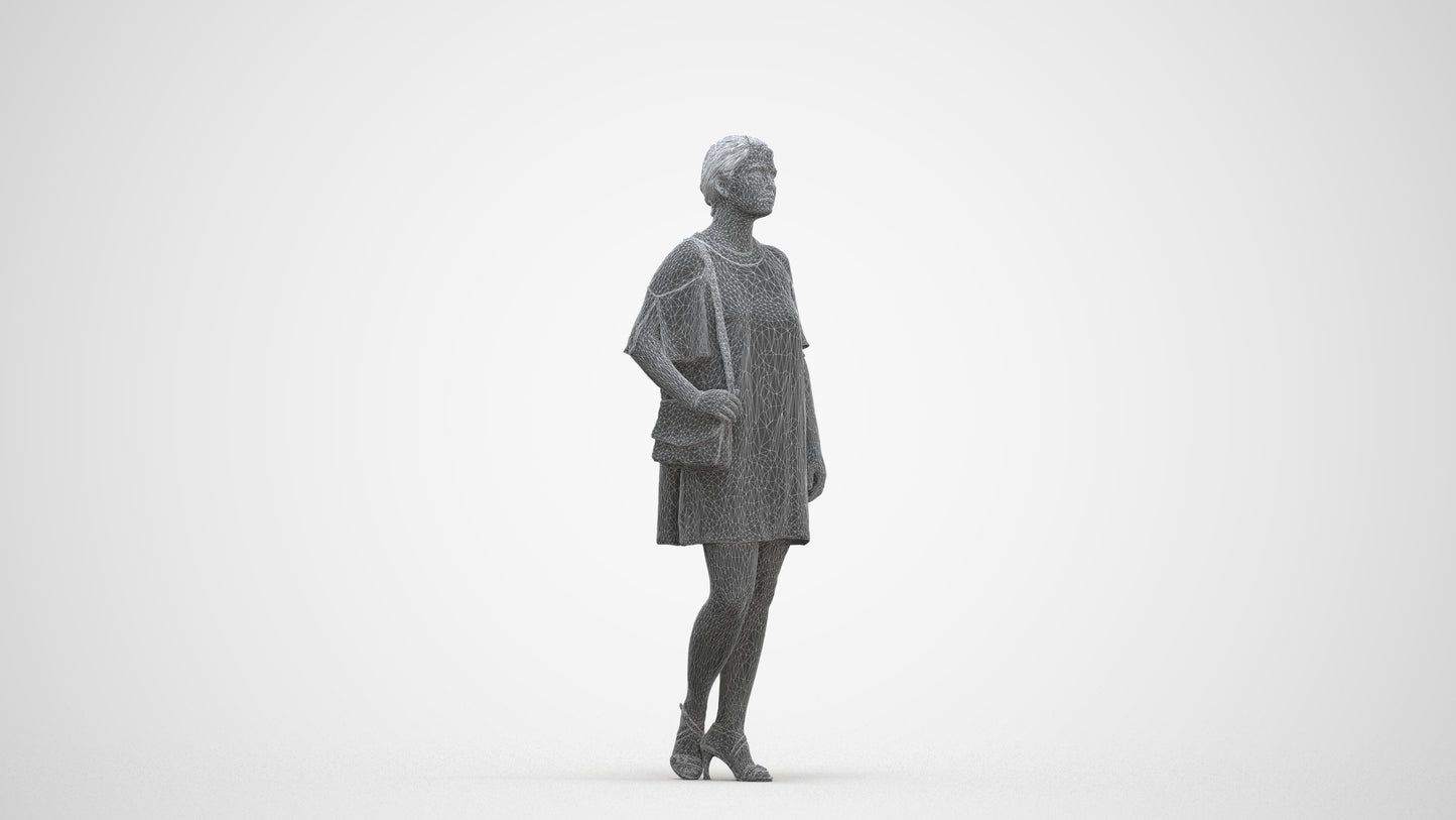 scanned 3D woman formal standing, photogrammetry people for Enscape and V-Ray, three-quarter front view render