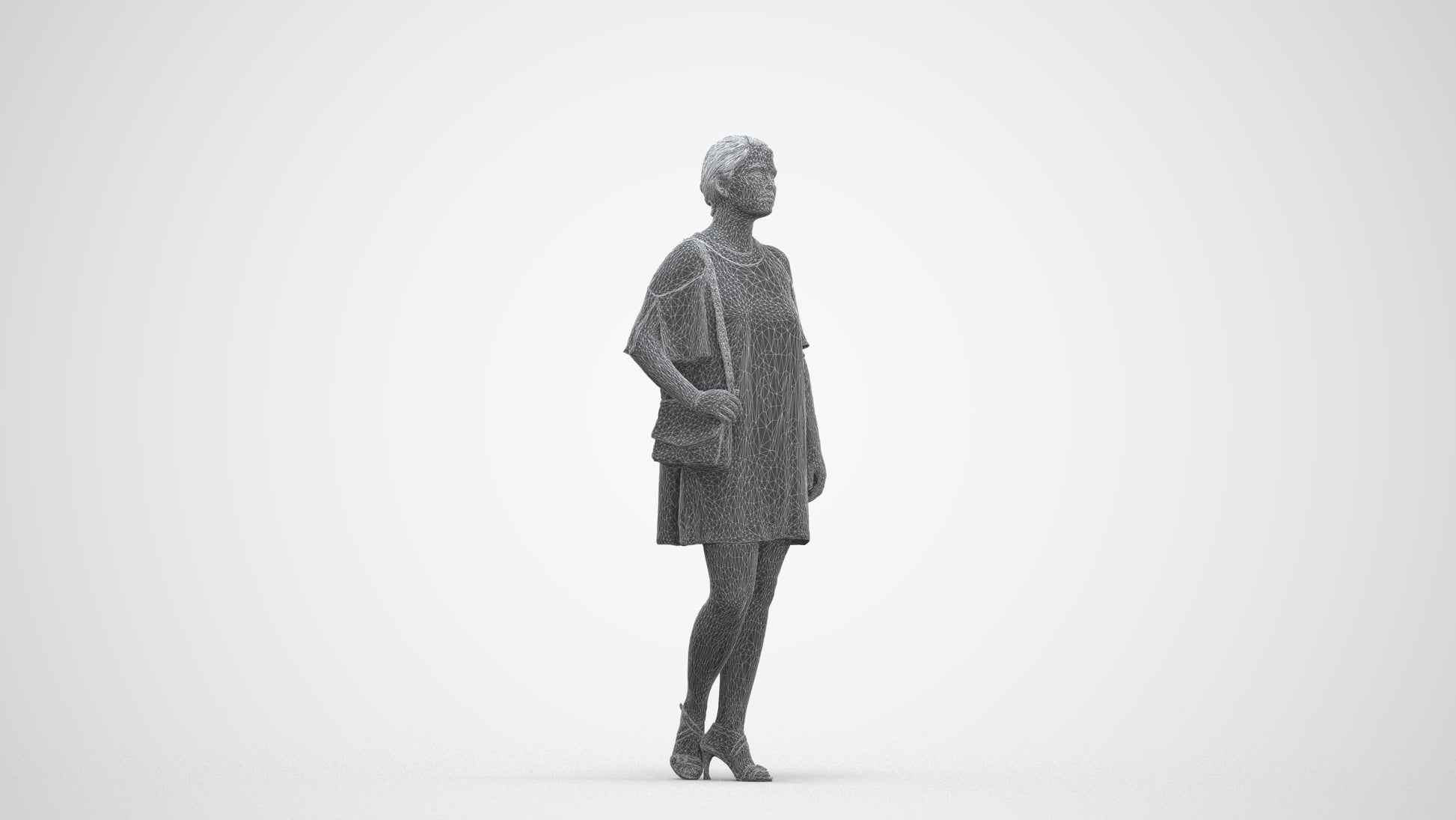 scanned 3D woman formal standing, photogrammetry people for Enscape and V-Ray, three-quarter front view render