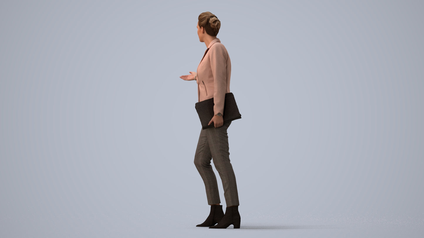 realistic 3D people woman business, render-ready for V-Ray and Corona, FBX OBJ, three-quarter view render