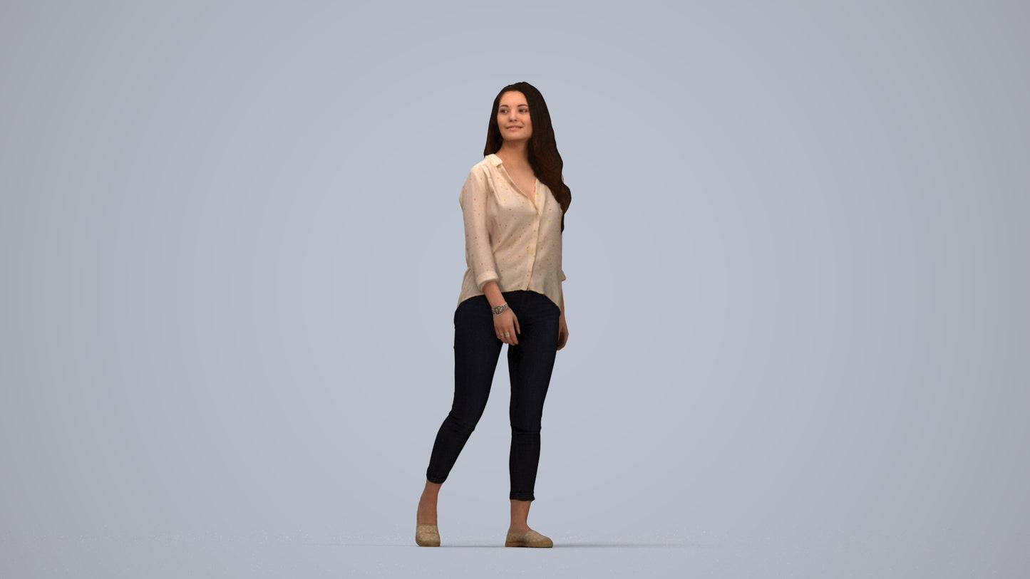 realistic 3D human woman casual walking, archviz people FBX OBJ for Blender, top-down view render