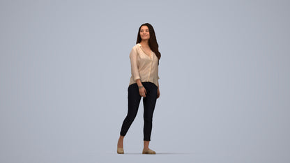 realistic 3D human woman casual walking, archviz people FBX OBJ for Blender, top-down view render